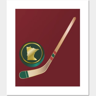 NHL - MN Wheat Tan stick Green Gold Puck Posters and Art